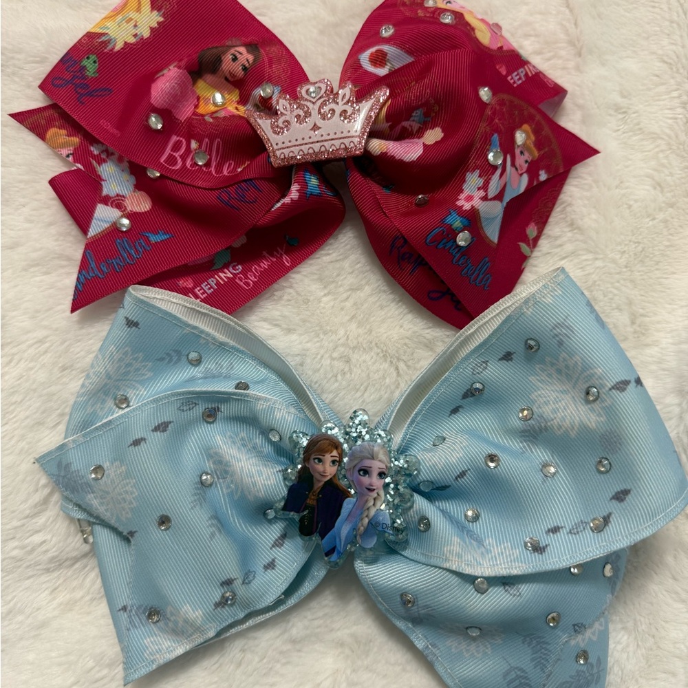 Two large Disney Princess and Frozen Hair Bows